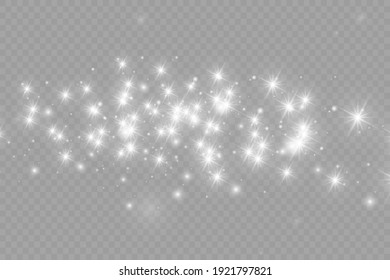 Glow light effect. Vector illustration. Christmas flash dust. White sparks and glitter special light effect. Vector sparkles on transparent background. Sparkling magic dust particles