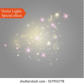 Glow light effect. Vector illustration. Christmas flash. dust.gold