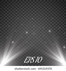 Glow light effect. Vector illustration. Christmas flash Concept. Vector isolated spotlight. Light effect
