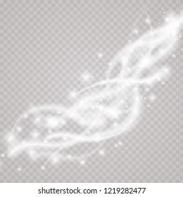 Glow Light effect. Vector magic concept. Twinkle particles with shine curve lines isolated
