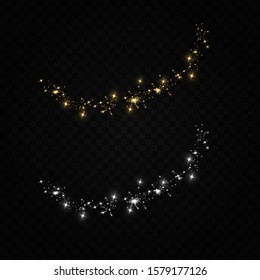 Glow light effect.  Vector sparkles on a transparent background. Christmas light effect. Sparkling magical dust particles.The dust sparks and golden stars shine with special light.
