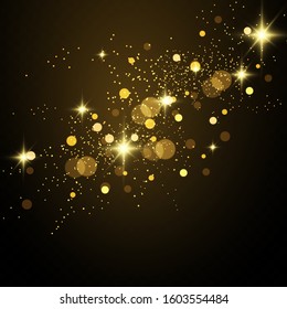 Glow light effect.  Vector sparkles on a transparent background. Christmas light effect. Sparkling magical dust particles.The dust sparks and golden stars shine with special light.