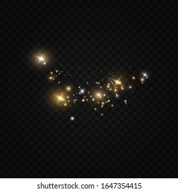 Glow light effect.  Vector sparkles on a transparent background. Christmas light effect. Sparkling magical dust particles.The dust sparks and golden stars shine with special light.