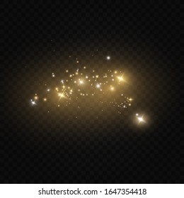 Glow light effect.  Vector sparkles on a transparent background. Christmas light effect. Sparkling magical dust particles.The dust sparks and golden stars shine with special light.