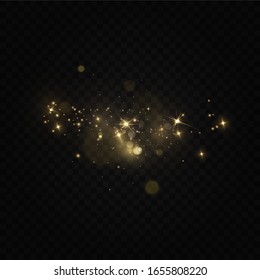 Glow light effect.  Vector sparkles on a transparent background. Christmas light effect. Sparkling magical dust particles.The dust sparks and golden stars shine with special light.