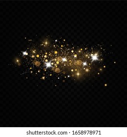 Glow light effect.  Vector sparkles on a transparent background. Christmas light effect. Sparkling magical dust particles.The dust sparks and golden stars shine with special light.