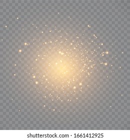 Glow light effect.  Vector sparkles on a transparent background. Christmas light effect. Sparkling magical dust particles.The dust sparks and golden stars shine with special light.