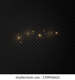 Glow light effect.  Vector sparkles on a transparent background. Christmas light effect. Sparkling magical dust particles.The dust sparks and golden stars shine with special light.