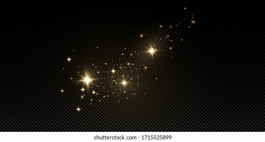 Glow light effect.  Vector sparkles on a transparent background. Christmas light effect. Sparkling magical dust particles.The dust sparks and golden stars shine with special light.