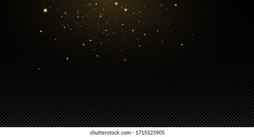 Glow light effect.  Vector sparkles on a transparent background. Christmas light effect. Sparkling magical dust particles.The dust sparks and golden stars shine with special light.