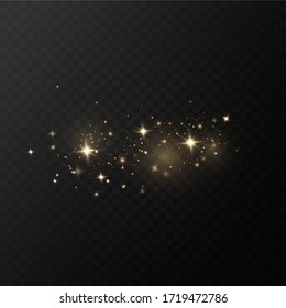 Glow light effect.  Vector sparkles on a transparent background. Christmas light effect. Sparkling magical dust particles.The dust sparks and golden stars shine with special light.