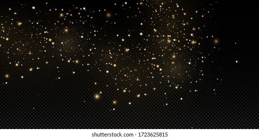Glow light effect.  Vector sparkles on a transparent background. Christmas light effect. Sparkling magical dust particles.The dust sparks and golden stars shine with special light.