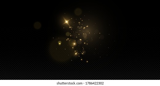 Glow light effect. Vector sparkles on a transparent background. Christmas light effect. Sparkling magical dust particles.The dust sparks and golden stars shine with special light.