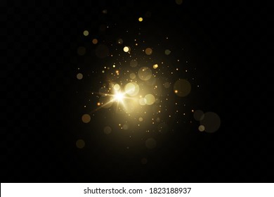 Glow light effect. Vector sparkles on a transparent background. Christmas light effect. Sparkling magical dust particles.The dust sparks and golden stars shine with special light