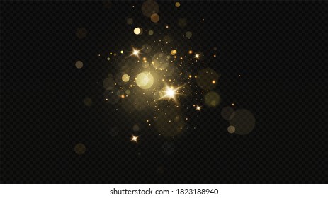 Glow light effect. Vector sparkles on a transparent background. Christmas light effect. Sparkling magical dust particles.The dust sparks and golden stars shine with special light