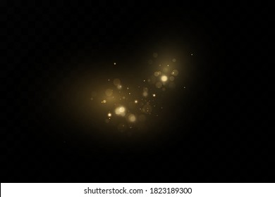 Glow light effect. Vector sparkles on a transparent background. Christmas light effect. Sparkling magical dust particles.The dust sparks and golden stars shine with special light.