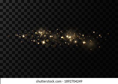Glow light effect. Vector sparkles on a transparent background. Christmas light effect. Sparkling magical dust particles.The dust sparks and golden stars shine with special light.