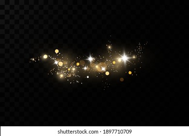 Glow light effect. Vector sparkles on a transparent background. Christmas light effect. Sparkling magical dust particles.The dust sparks and golden stars shine with special light.