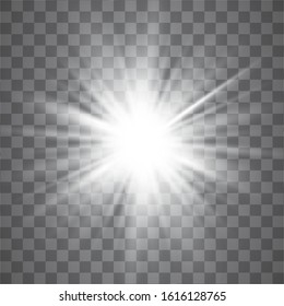 Glow light effect. White glowing light burst explosion with transparent. Sun. Vector illustration.