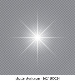 Glow light effect. White glowing light burst explosion with transparent. Sun. Vector illustration.