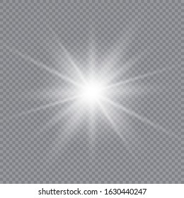 Glow light effect. White glowing light burst explosion with transparent. Sun. Vector illustration.