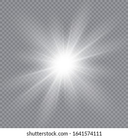 Glow light effect. White glowing light burst explosion with transparent. Sun. Vector illustration.
