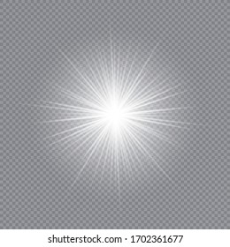 Glow light effect. White glowing light burst explosion with transparent. Sun. Vector illustration.