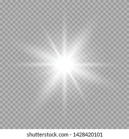 Efecto luminoso con chispas blancas y estrellas doradas brillan con especial luz.Luz blanca brillante. Star Light de los rayos. El sol está iluminado. Hermosa estrella. Luz solar. EPS10.