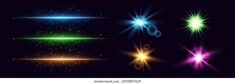 Glow light effect.Abstract flare special effect.Neon lines.Flash.Vector illustration.