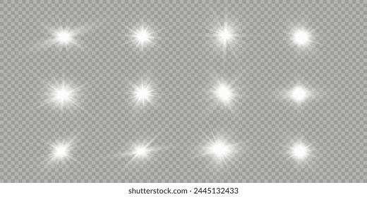 Glow light effect.Flash of light. Starbursts with sparkles on a transparent background. Vector illustration. Sun	