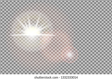 Glow light effects on the transparent background. White beautiful light explodes. Bright flash.
