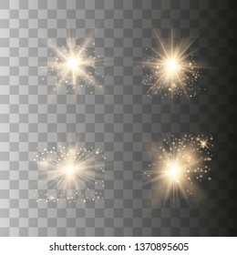 Glow light set effect. Star burst with sparkles. Gold glitter Vector illustration eps 10. 