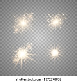 Glow light set effect. Star burst with sparkles. Gold glitter Vector illustration eps 10. 
