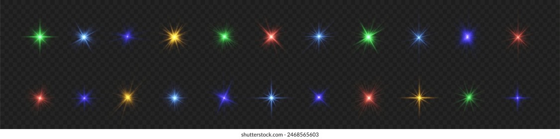 Glow light star, yellow sun rays, gold glare bokeh	