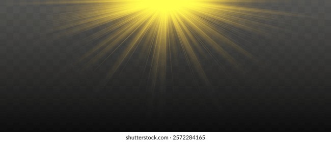 Glow light star, yellow sun rays, gold glare bokeh. Sparkle sun rays. Sunbeams special lens flare. Golden star. Vector	