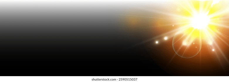 Glow light star, yellow sun rays, gold glare bokeh. Flash yellow sun, star flashed with sparkles.