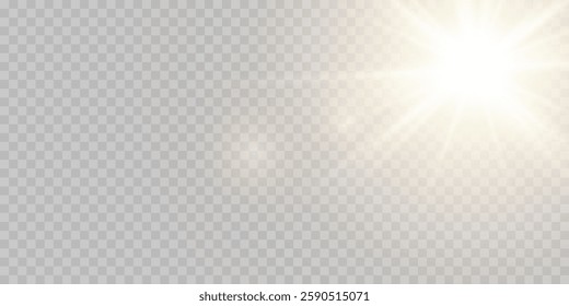 Glow light star, yellow sun rays, gold glare bokeh. Flash yellow sun, star flashed with sparkles.