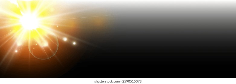 Glow light star, yellow sun rays, gold glare bokeh. Flash yellow sun, star flashed with sparkles.