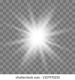 Glow light sunlight  on a transparent background. Bright Star. Transparent shining sun, bright flash.