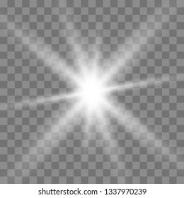 Glow light sunlight  on a transparent background. Bright Star. Transparent shining sun, bright flash.