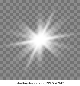 Glow light sunlight  on a transparent background. Bright Star. Transparent shining sun, bright flash.