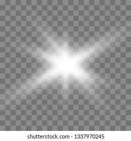 Glow light sunlight  on a transparent background. Bright Star. Transparent shining sun, bright flash.