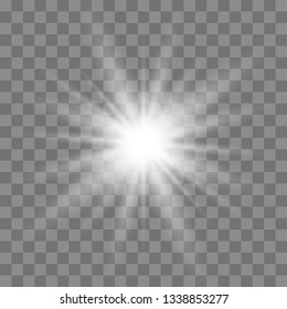 Glow light sunlight  on a transparent background. Bright Star. Transparent shining sun, bright flash.