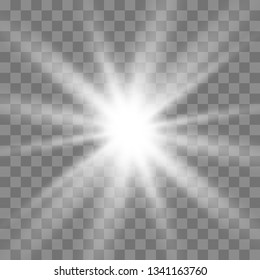 Glow light sunlight  on a transparent background. Bright Star. Transparent shining sun, bright flash.