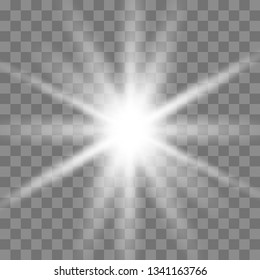 Glow light sunlight  on a transparent background. Bright Star. Transparent shining sun, bright flash.