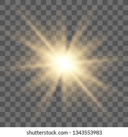 Glow light sunlight  on a transparent background. Bright Star. Transparent shining sun, bright flash.