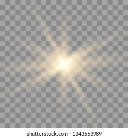 Glow light sunlight  on a transparent background. Bright Star. Transparent shining sun, bright flash.