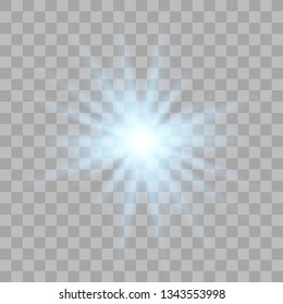 Glow light sunlight  on a transparent background. Bright Star. Transparent shining sun, bright flash.