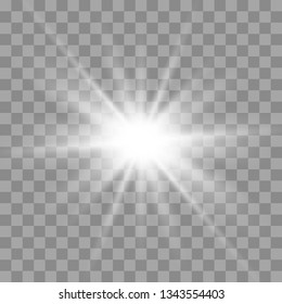 Glow light sunlight  on a transparent background. Bright Star. Transparent shining sun, bright flash.