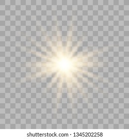 Glow light sunlight  on a transparent background. Bright Star. Transparent shining sun, bright flash.